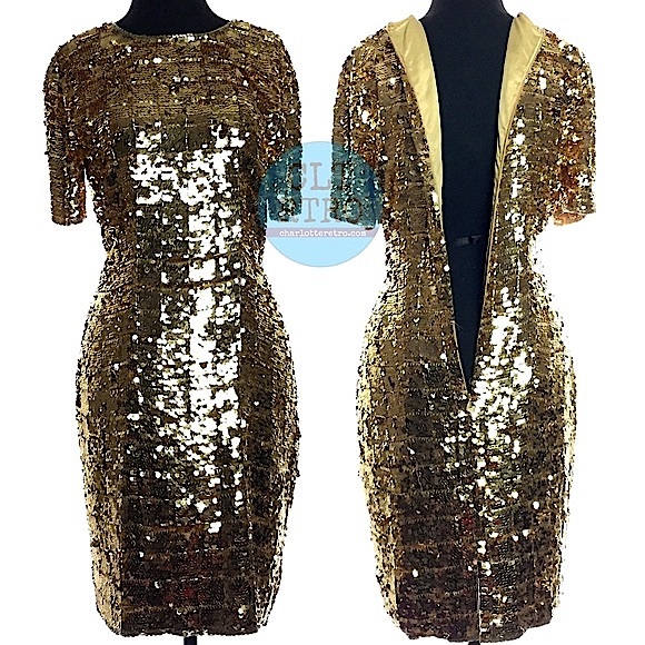 vtg AJ Bari • Gold Sequin Sequin Trophy Dress - Picture 3 of 9